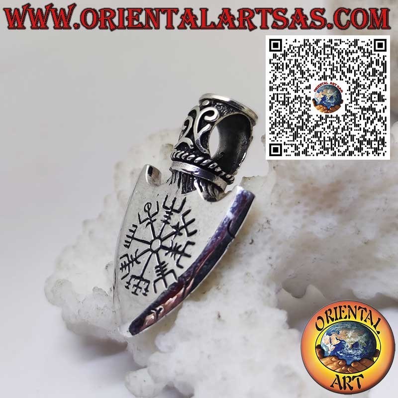Pendentif Viking en Argent 925 Pointe de Flèche avec Triangle d’Odin et Vegvisir Gravé