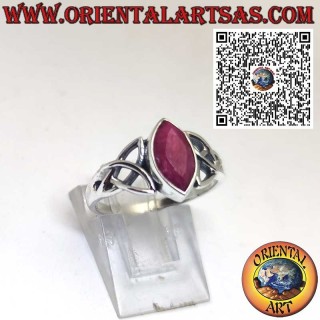 Bague en Argent 925 avec Rubis Naturel Navette et Nœuds Celtiques