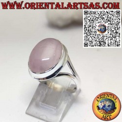 Anillo de Plata 925 con Cuarzo Rosa Natural Ovalado y Montura Sencilla