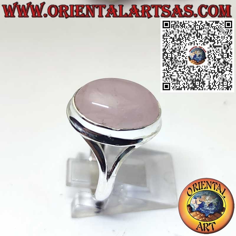Bague Quartz Rose Naturel Ovale Monture Simple Argent 925 12x16mm | Oriental Art