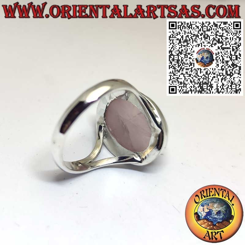 Natural Oval Rose Quartz Simple Setting Ring 925 Silver 12x16mm