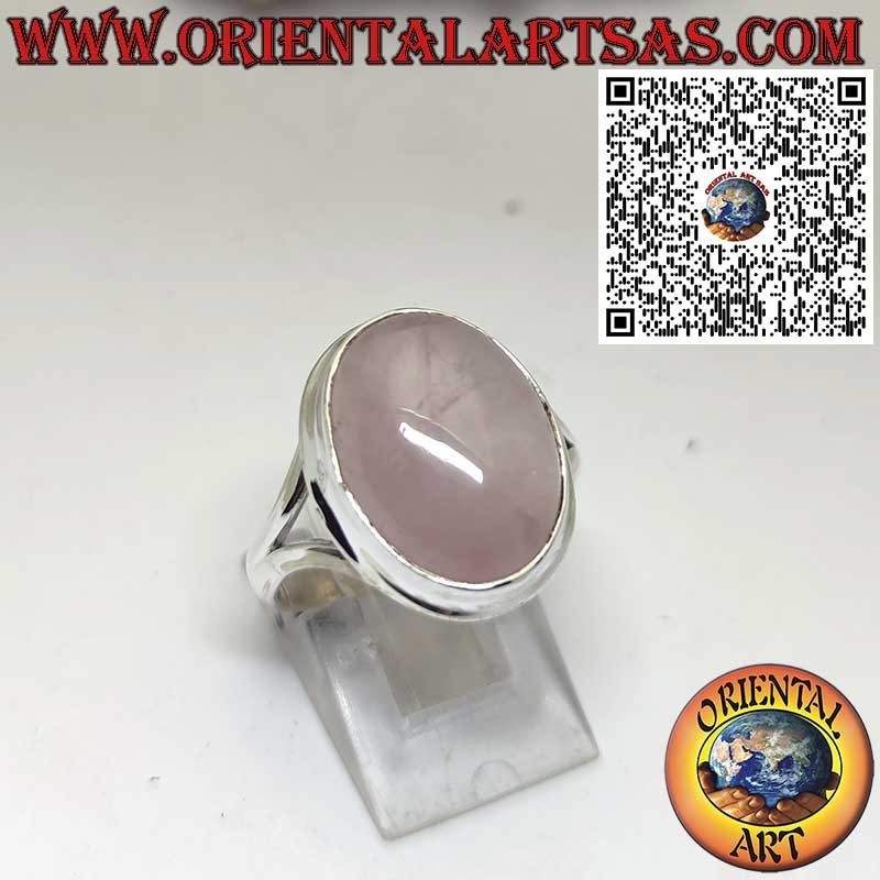 Bague Quartz Rose Naturel Ovale Monture Simple Argent 925 12x16mm | Oriental Art