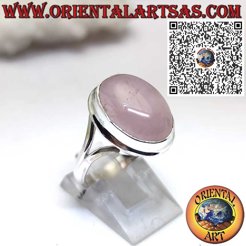 Anillo Cuarzo Rosa Natural Oval Montura Sencilla Plata 925 12x16mm | Oriental Art