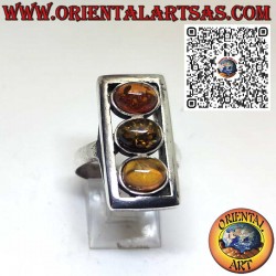Anillo Rectangular de Plata 925 con Tres Ámbares Ovales – Joya Artesanal
