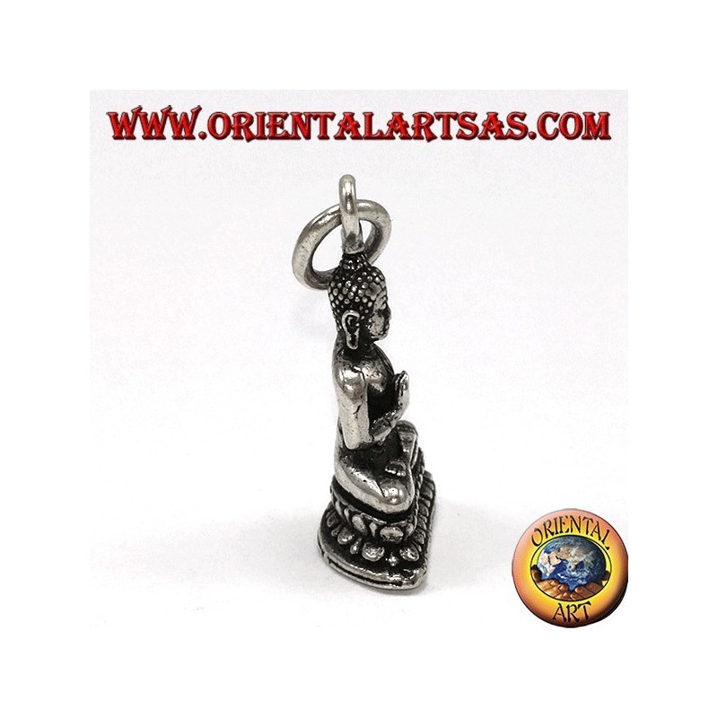 colgante de plata de Buda en posición de mudra de Dharmachakra