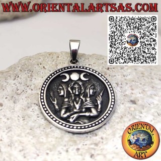 Pendentif Hécate en Argent 925 – Triple Déesse, Parques et Furies – Amulette Ésotérique