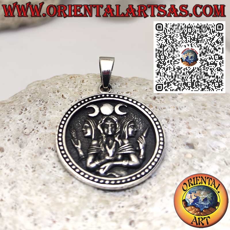 Pendentif Hécate en Argent 925 – Triple Déesse, Parques et Furies – Amulette Ésotérique