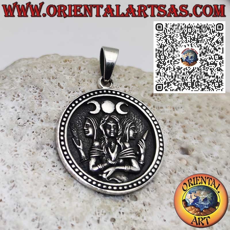 Pendentif Hécate en Argent 925 – Triple Déesse, Parques et Furies – Amulette Ésotérique