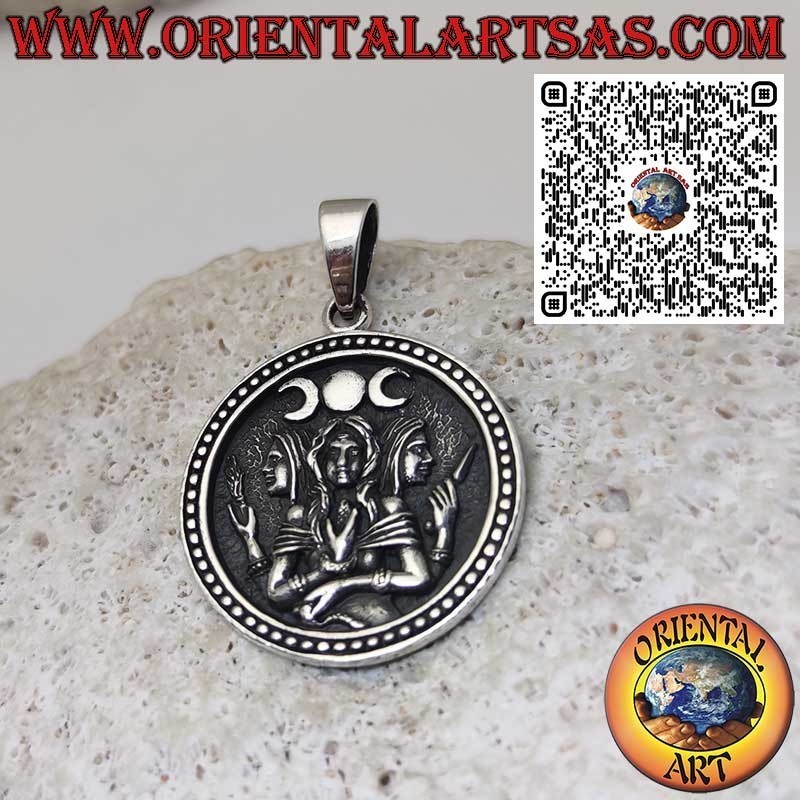 Sterling Silver Hecate Pendant – Triple Goddess, Fates and Furies – Esoteric Amulet