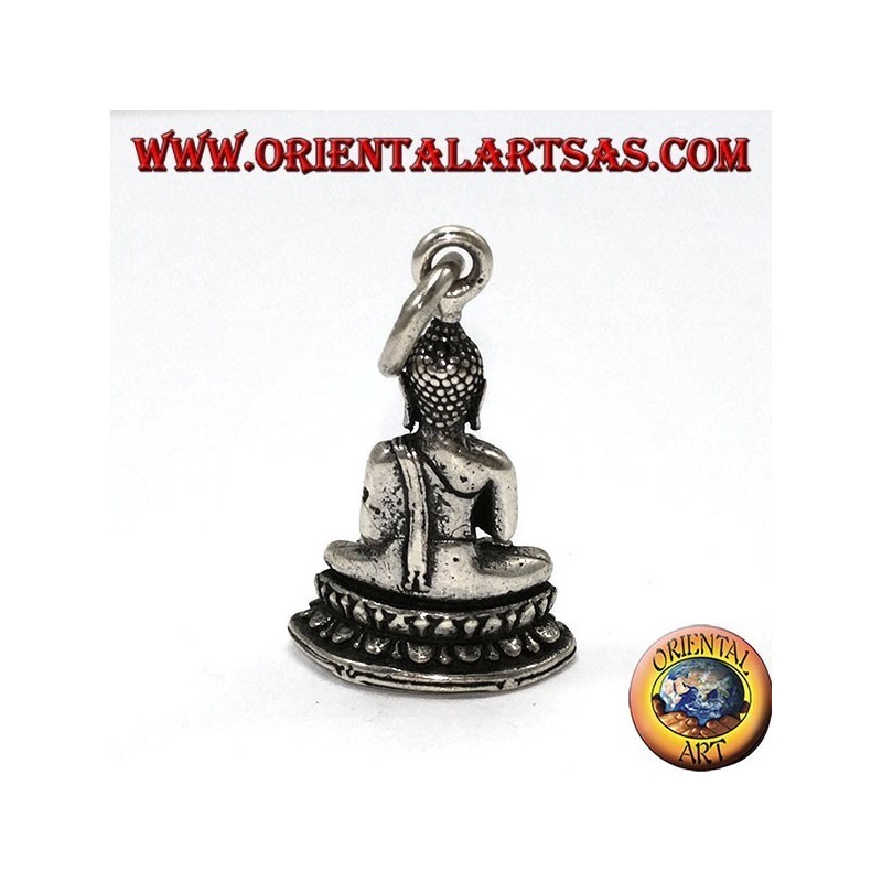 colgante de plata de Buda en posición de mudra de Dharmachakra