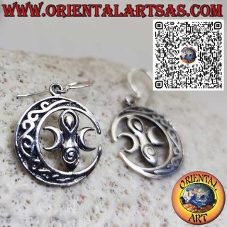 Orecchini in Argento 925 con Dea della Madre Terra Wicca nella Luna Celtica