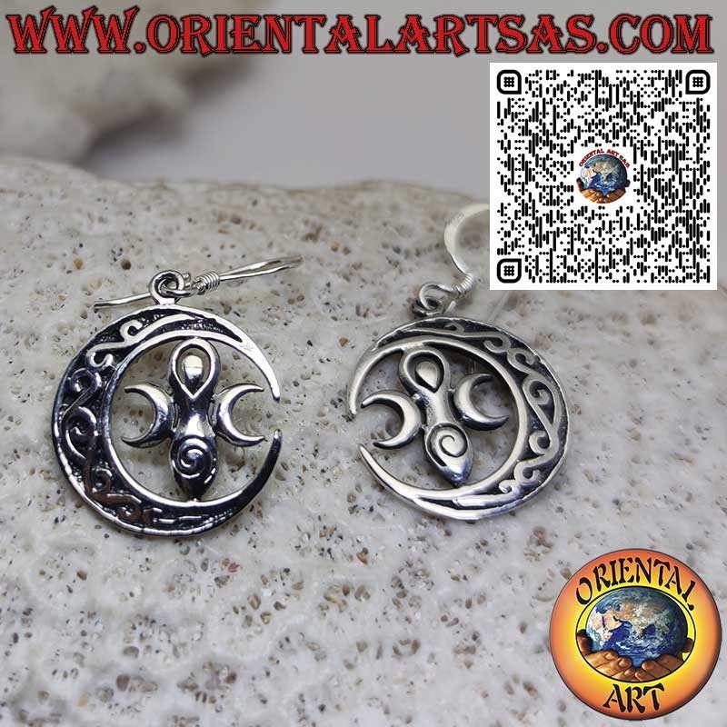 Pendientes de Plata 925 con Diosa Madre Tierra Wicca en la Luna Celta