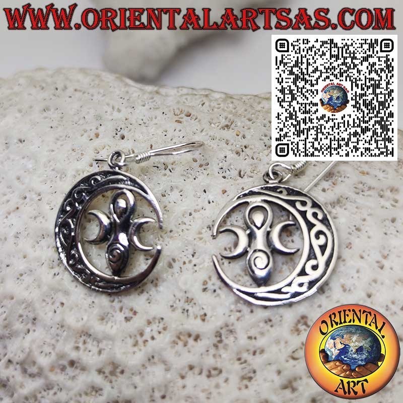 Boucles d’Oreilles en Argent 925 avec Déesse Mère-Terre Wicca dans la Lune Celtique