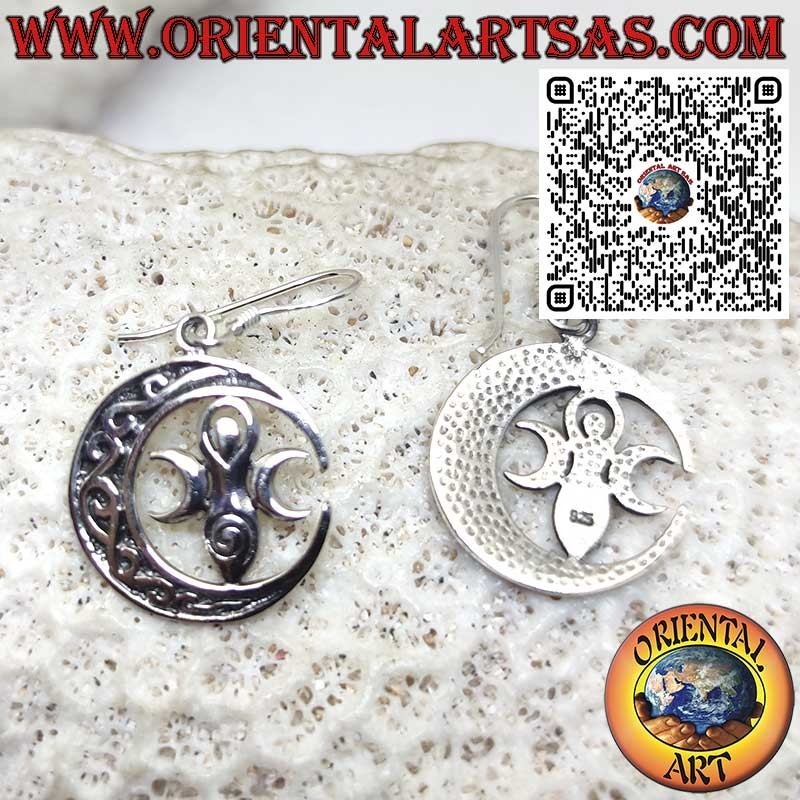 Orecchini in Argento 925 con Dea della Madre Terra Wicca nella Luna Celtica
