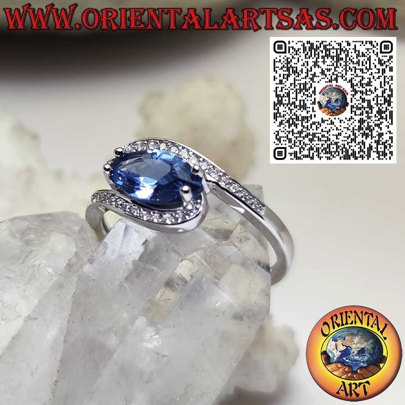 Silberring 925 mit London Blue Topas Navette und Zirkonia – Elegantes Schmuckstück