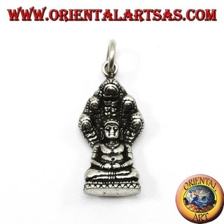 Ciondolo in argento Buddha nella posizione del Dhyana Mudra protetto dal cobra