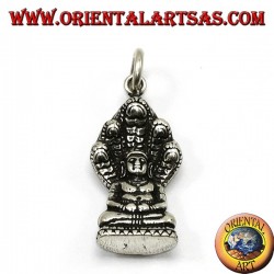 Ciondolo in argento Buddha nella posizione del Dhyana Mudra protetto dal cobra