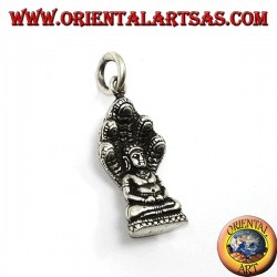 Buddha silver pendant in the position of Dhyana Mudra protected by the cobra