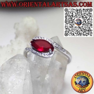 Bague en argent 925 avec Grenat navette et Oxydes de zirconium – Bijou élégant fait main