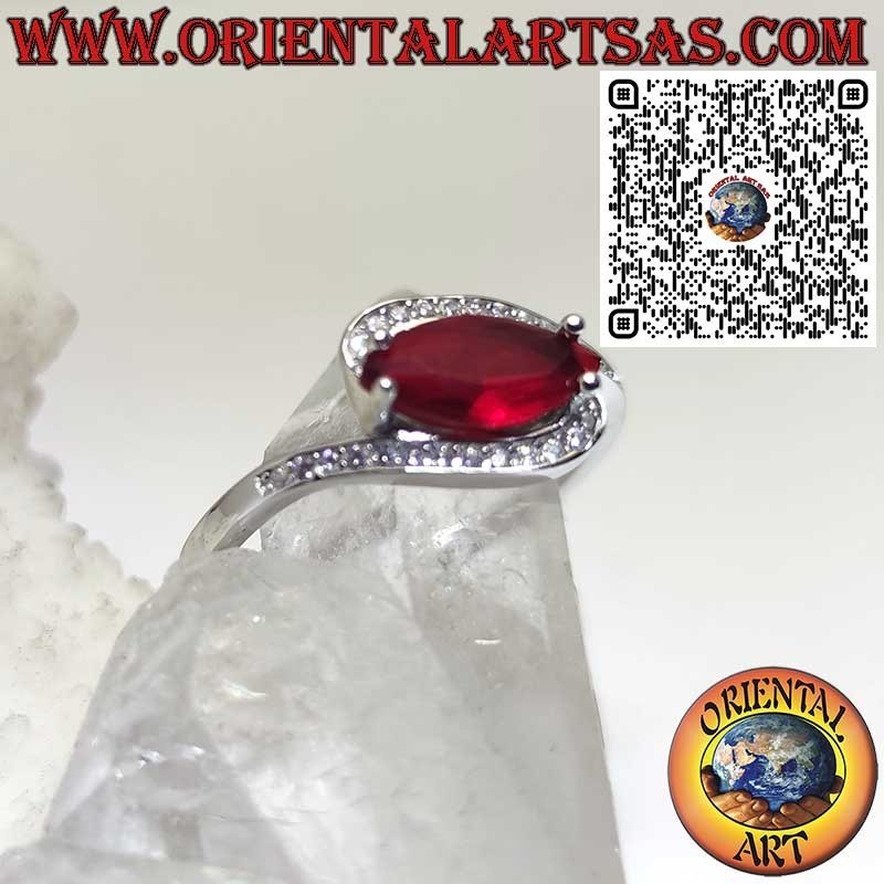 925 Sterling Silver Ring with Marquise Garnet and Zirconia – Elegant Handmade Jewelry