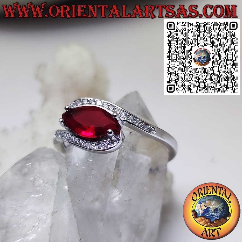 925 Sterling Silver Ring with Marquise Garnet and Zirconia – Elegant Handmade Jewelry