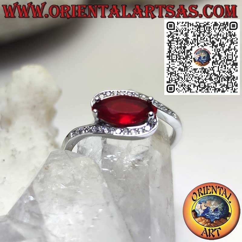 925er Silberring mit Navette-Granat und Zirkonia – Eleganter handgefertigter Schmuck