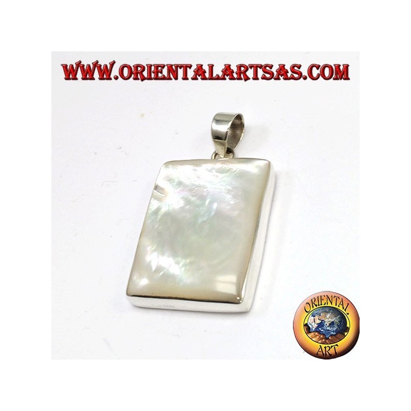 Silver pendant with large rectangular mother of pearl