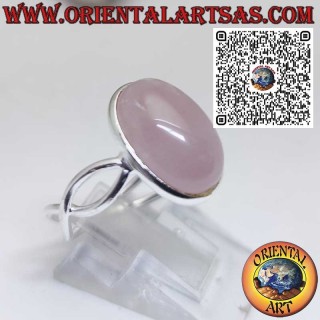 Sterling Silver 925 Ring with Natural Rose Quartz Oval and Infinity Symbol on the Sides