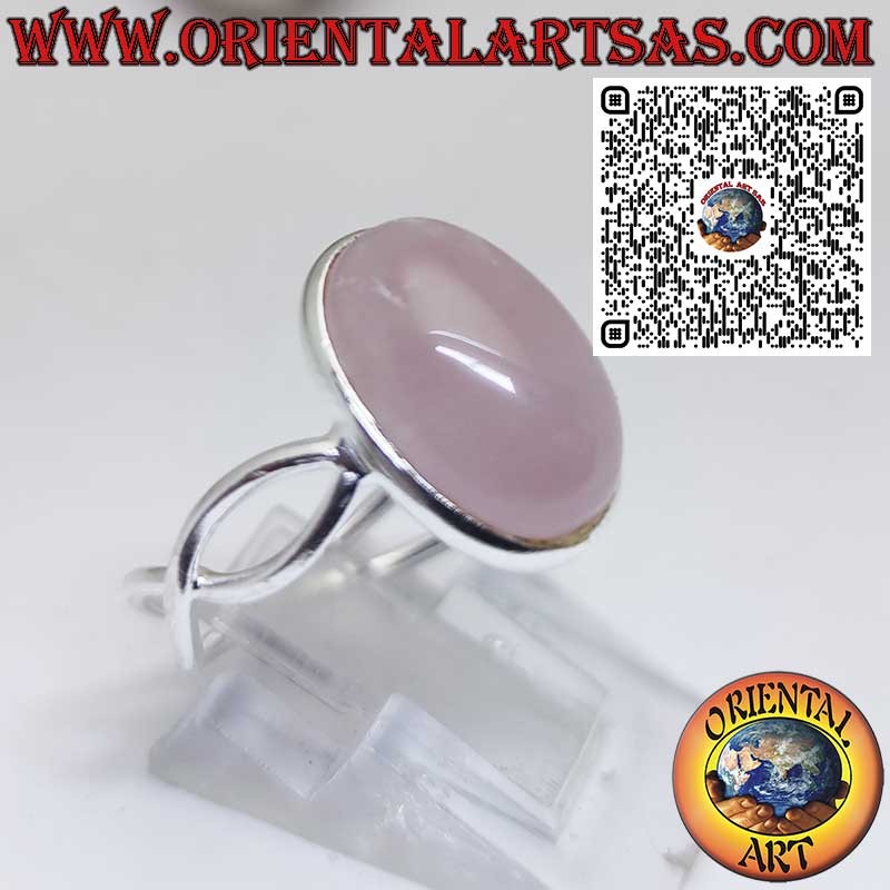 Anillo de plata 925 con cuarzo rosa natural ovalado y símbolo de infinito en los laterales