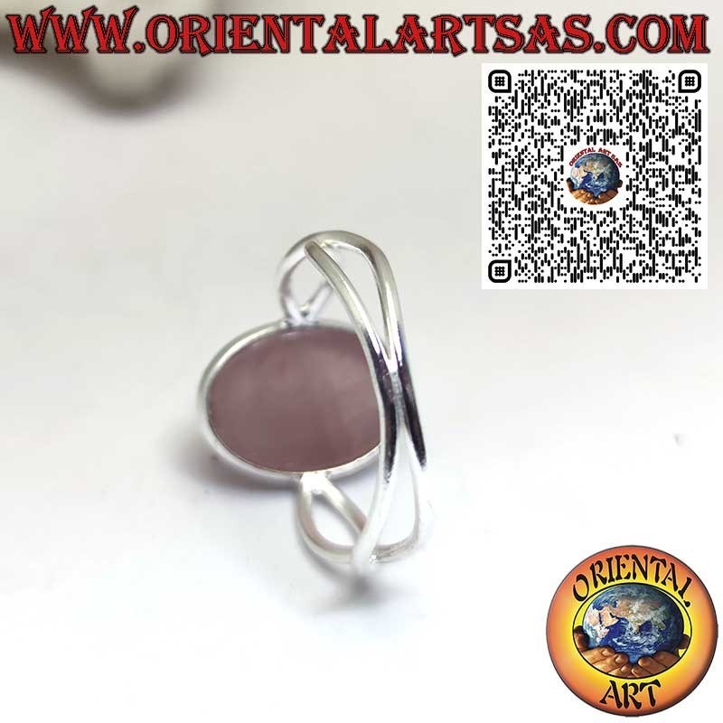 Sterling Silver 925 Ring with Natural Rose Quartz Oval and Infinity Symbol on the Sides