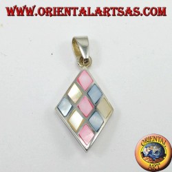 Silver pendant with 9 colored pearls, in rhombus