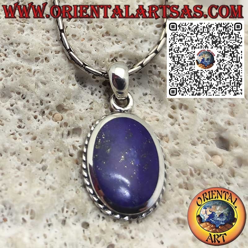 Pendentif en argent 925 avec lapis-lazuli ovale naturel encadré d’une tresse