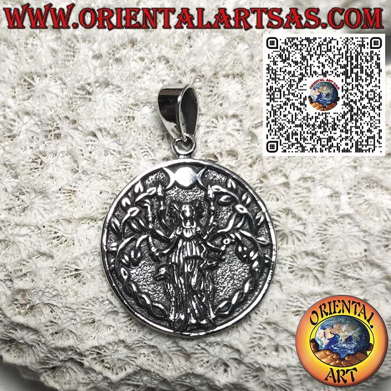 Ciondolo in Argento 925 con Dea Ecate – Divinità della Luna, Amuleto Wiccan, Gioielli Esoterici