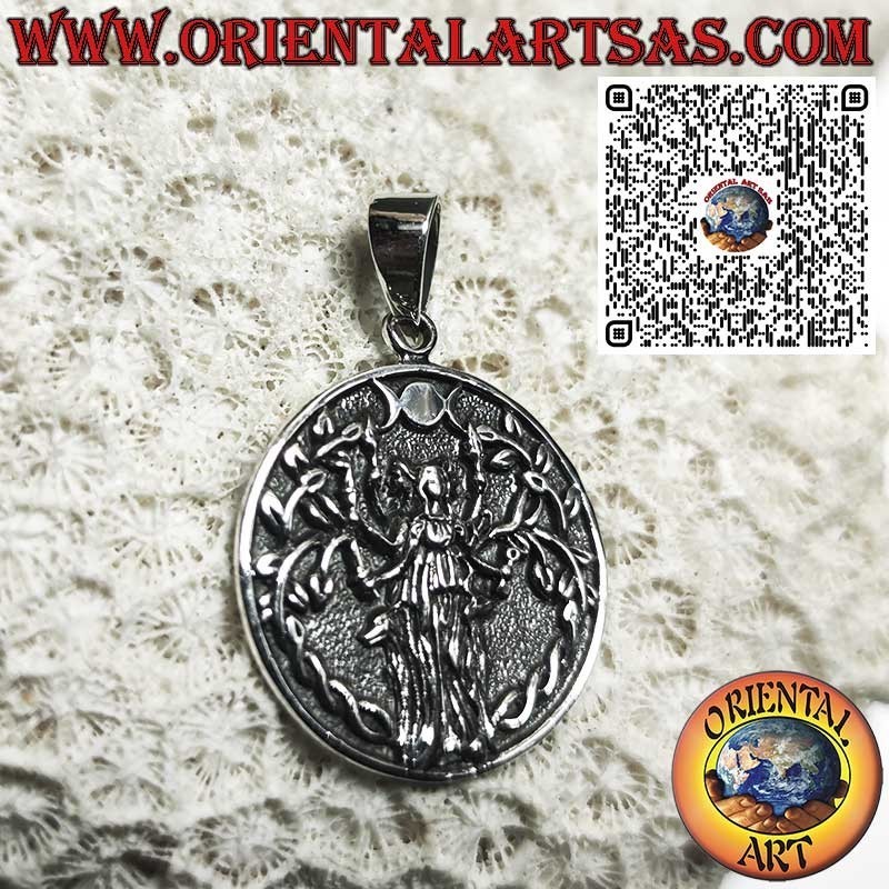 Ciondolo in Argento 925 con Dea Ecate – Divinità della Luna, Amuleto Wiccan, Gioielli Esoterici