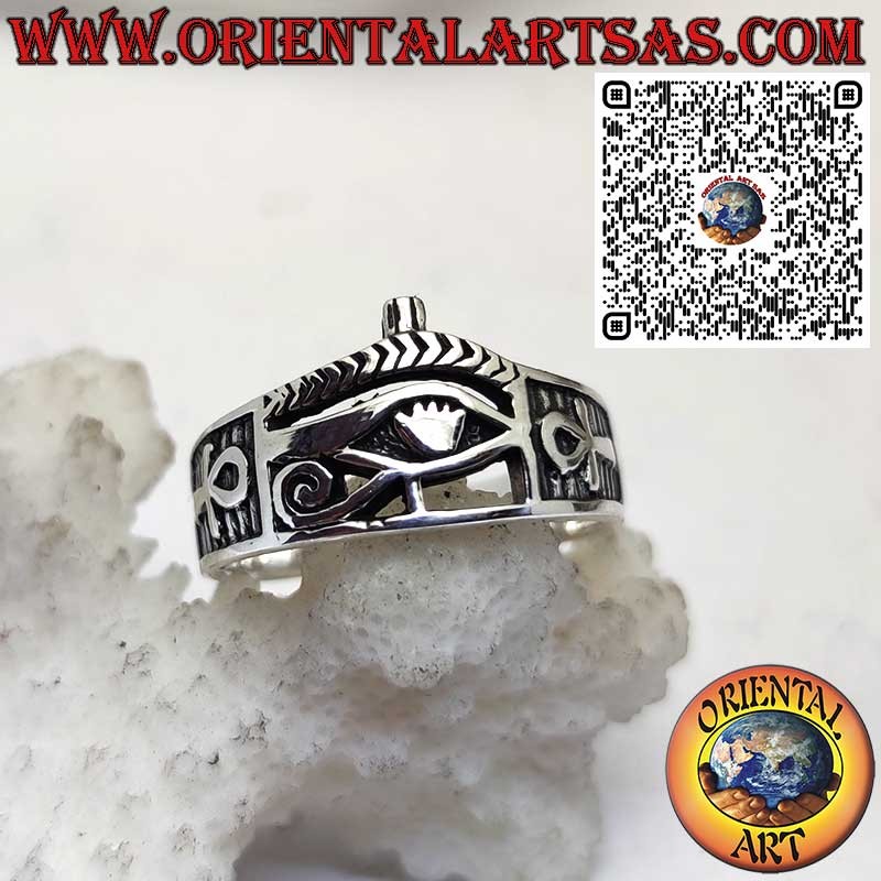 925 Sterling Silver Ring with Eye of Horus and Ankh on Both Sides – Egyptian Symbol of Protection and Life