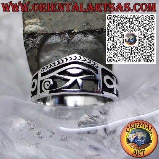 Bague Égyptienne en Argent 925 avec Œil d’Horus et Croix Ankh – Amulette de Protection et de Vie