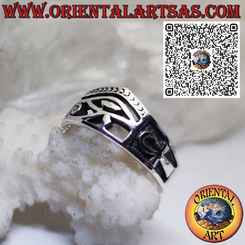 Anillo Egipcio de Plata 925 con Ojo de Horus y Cruz Ankh – Amuleto de Protección y Vida