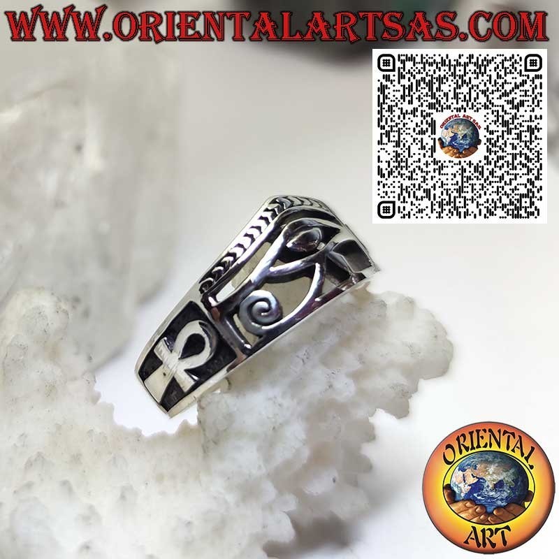 Anillo Egipcio de Plata 925 con Ojo de Horus y Cruz Ankh – Amuleto de Protección y Vida