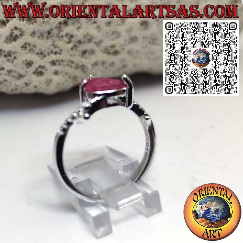 Bague en Argent 925 avec Rubis Naturel Poire et Zircons Asymétriques