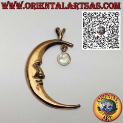 Pendentif Lune en Bronze avec Visage et Nacre Naturelle