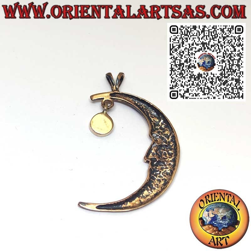 Colgante Luna en Bronce con Rostro y Nácar Natural
