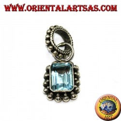 Silver pendant with rectangular natural blue topaz