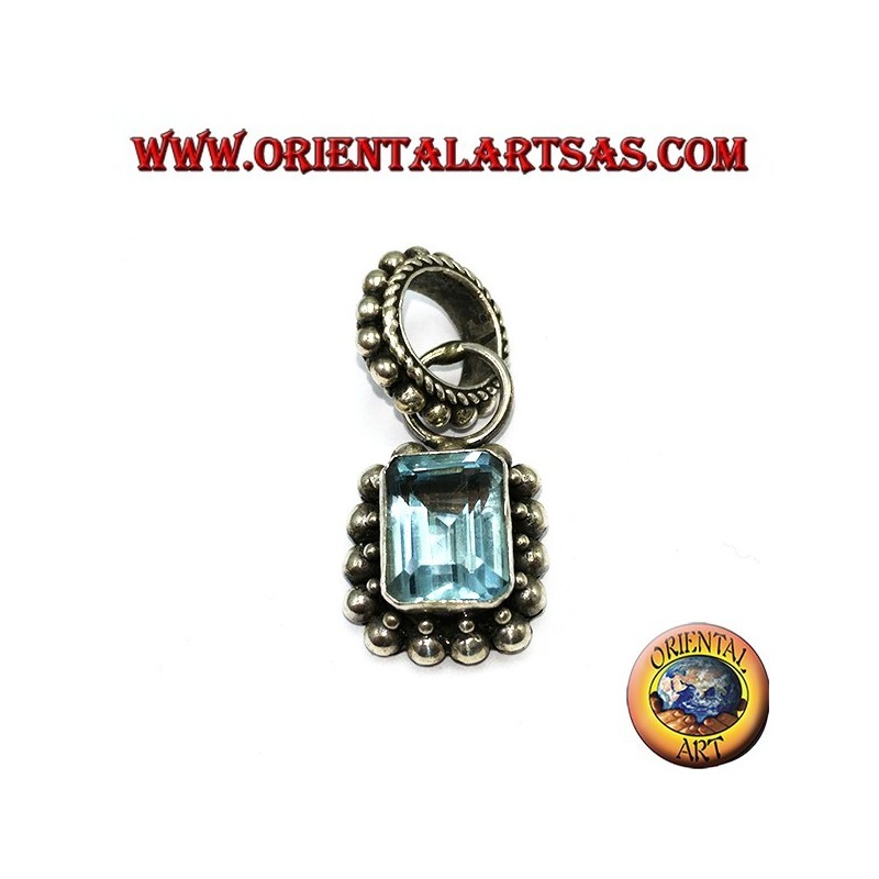 Silver pendant with rectangular natural blue topaz