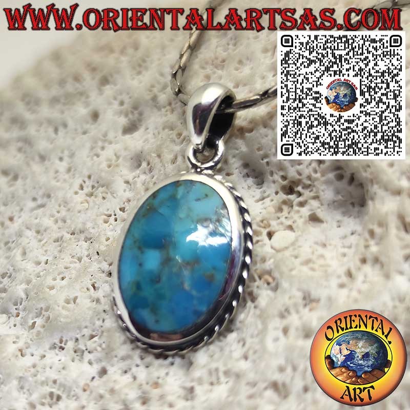 Sterling Silver 925 Pendant with Natural Oval Arizona Turquoise – Amulet of Protection and Harmony