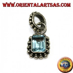 Silver pendant with rectangular natural blue topaz