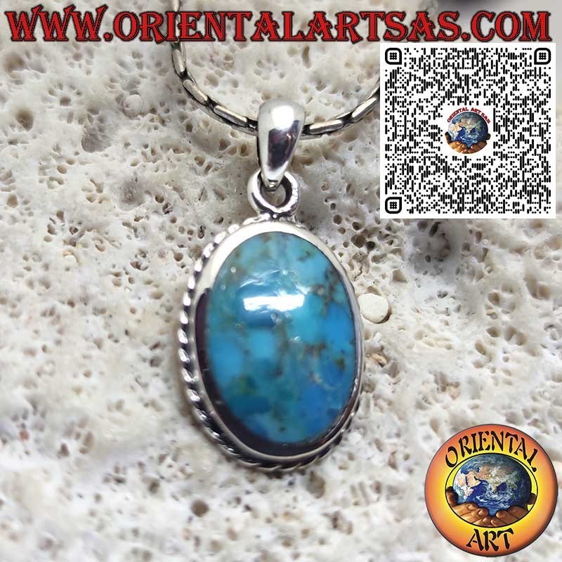 Sterling Silver 925 Pendant with Natural Oval Arizona Turquoise – Amulet of Protection and Harmony