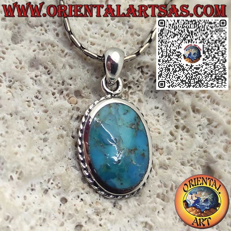 Colgante en plata 925 con turquesa oval natural de Arizona – Amuleto de protección y armonía