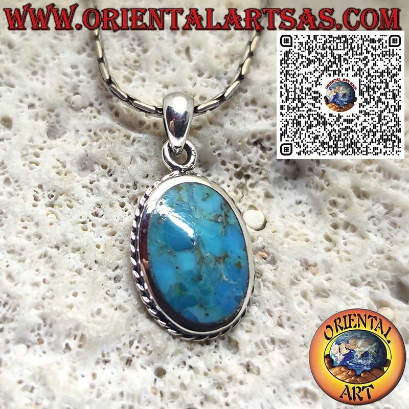Ciondolo in Argento 925 con Turchese Ovale Naturale dell’Arizona – Amuleto di Protezione e Armonia