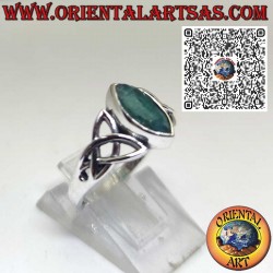 Bague en argent 925 avec émeraude naturelle navette et nœuds celtiques – Symbole de force et de renaissance