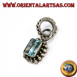 Silver pendant with rectangular natural blue topaz